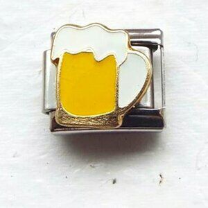 Enamel mug of frothy beer 9mm stainless steel italian charm bracelet link new